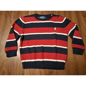 Polo Ralph Lauren Toddler 24M Knit Sweater Black Red White Buttons Stripe Vtg